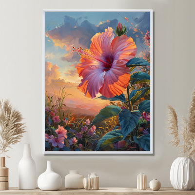 Hibiscus rose, vert, coucher de soleil tropical - Hibiscus