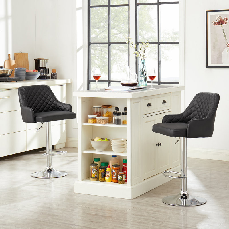 Ensemble de 2 tabourets de bar Aryelle, tabourets réglables à hauteur de comptoir avec dossier et accoudoirs, chaises de bar pivotantes modernes avec repose-pieds, tabourets de cuisine en polyuréthane revêtus d'îlot de cuisine, noir