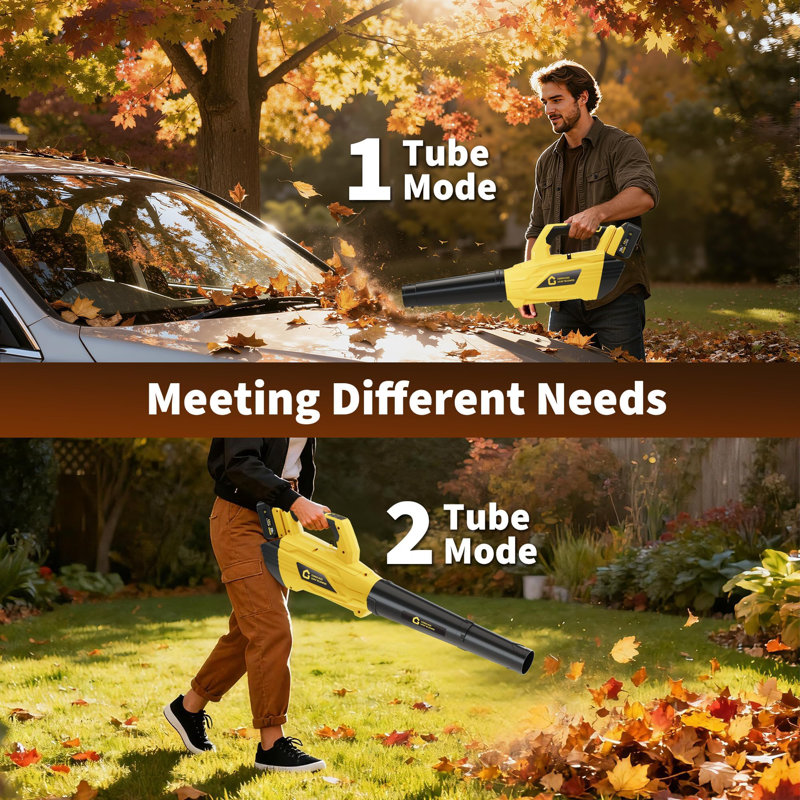 Cordless Leaf Blower, 21V Battery Powered Leaf Blower with Two Battery & Fast Charger, Lightweight Handheld Electric Blower for Lawn Care, Yard Cleaning, Blowing Fallen Leaves, Yellow