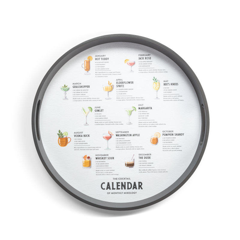 Cocktail Calendar Round Serve Tray - 18In