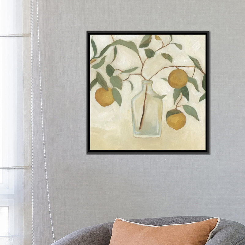 «Greenery Still Life I» par Emma Scarvey - impression d'art graphique, H 26 po x l 26 po x P 1,5 po, Toile avec cadre noir