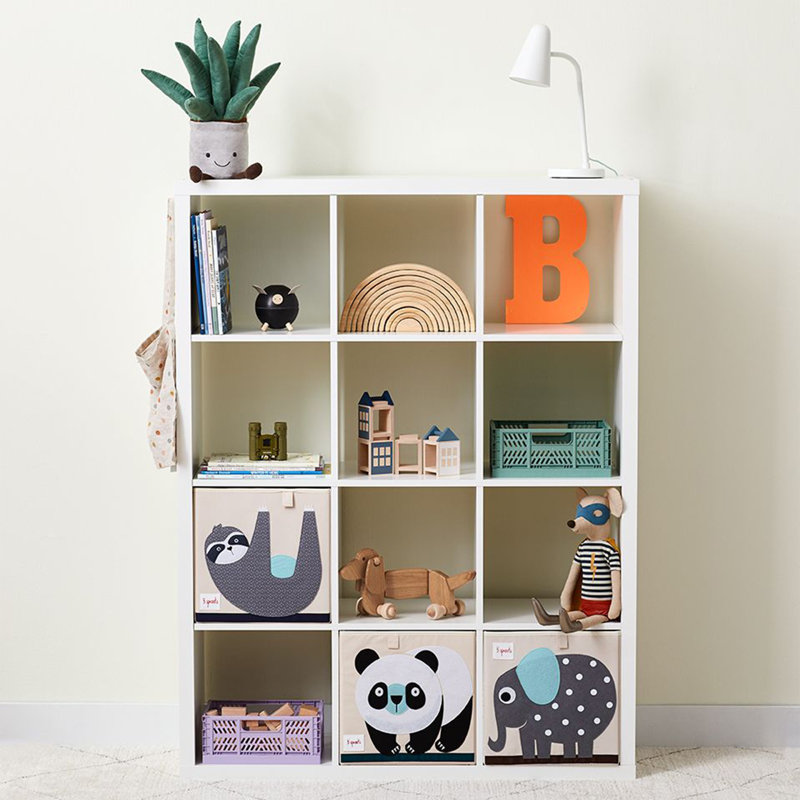 3 Sprouts Beige and Gray Elephant Foldable Fabric Storage Cube