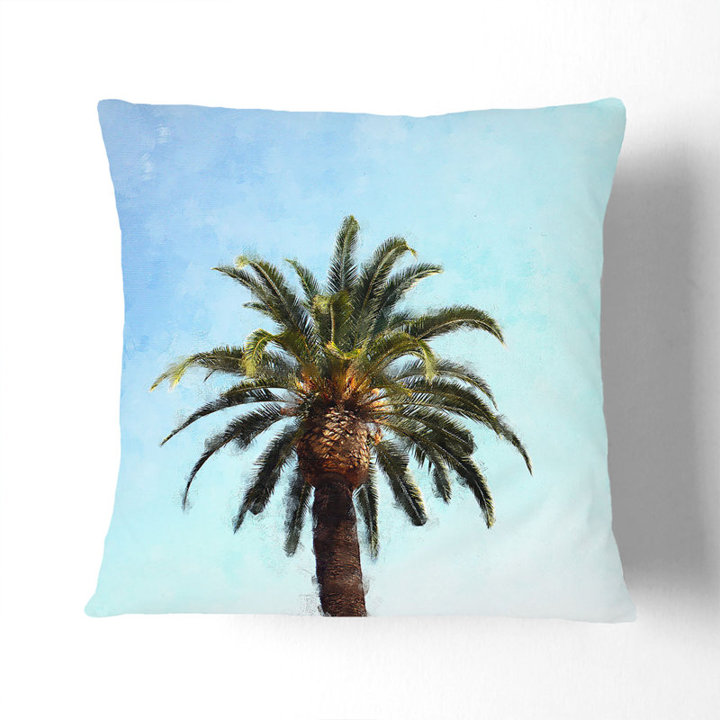 Lone Palm Tree Painting Cushion with Filling, 40cm H x 40cm W x 15cm D, Black