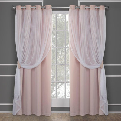 Rose Blush Double-Layer Curtain Set (2 Pieces), 52 X 84 Inches, With Metal Rings, Can Be Used For Both Light Transmission And Blackout, Energy-Saving And Practical.