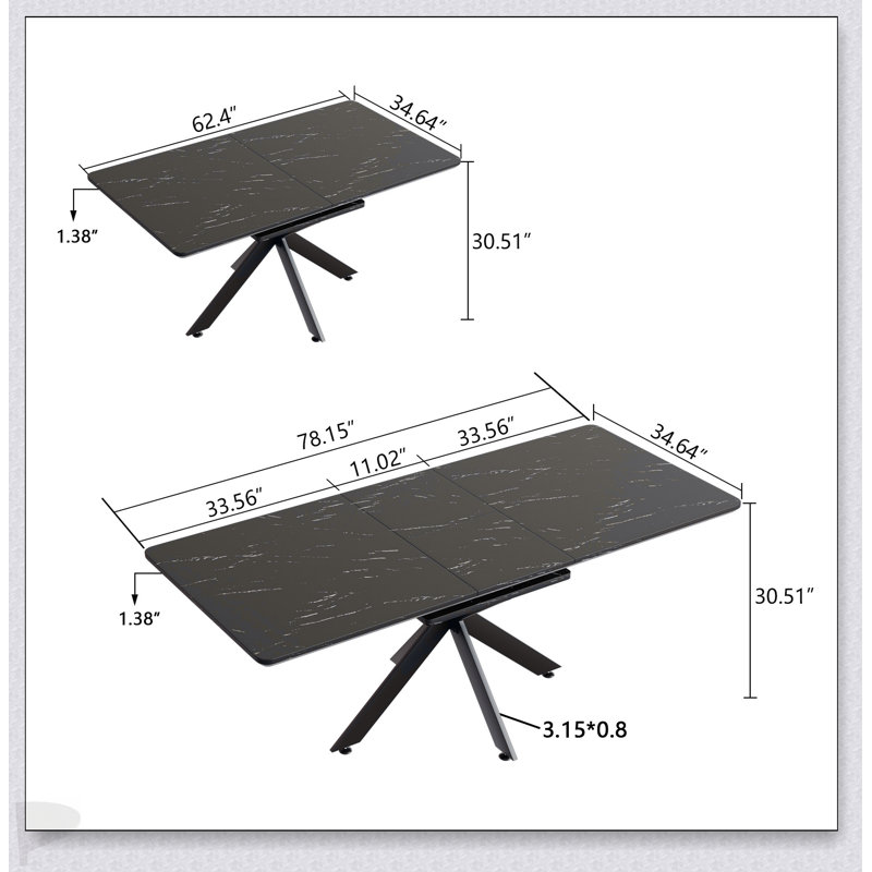 Table de salle à manger 62,4 po, Noir