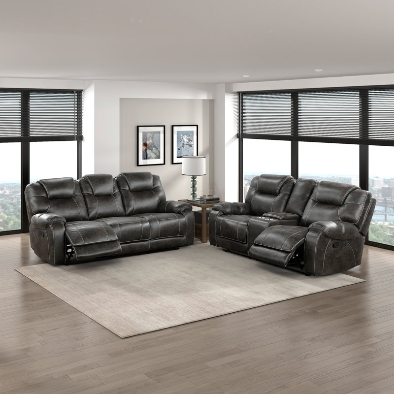 Ensemble de 2 fauteuils inclinables en microfibre polie avec console de rangement centrale Yasminda, Chocolat