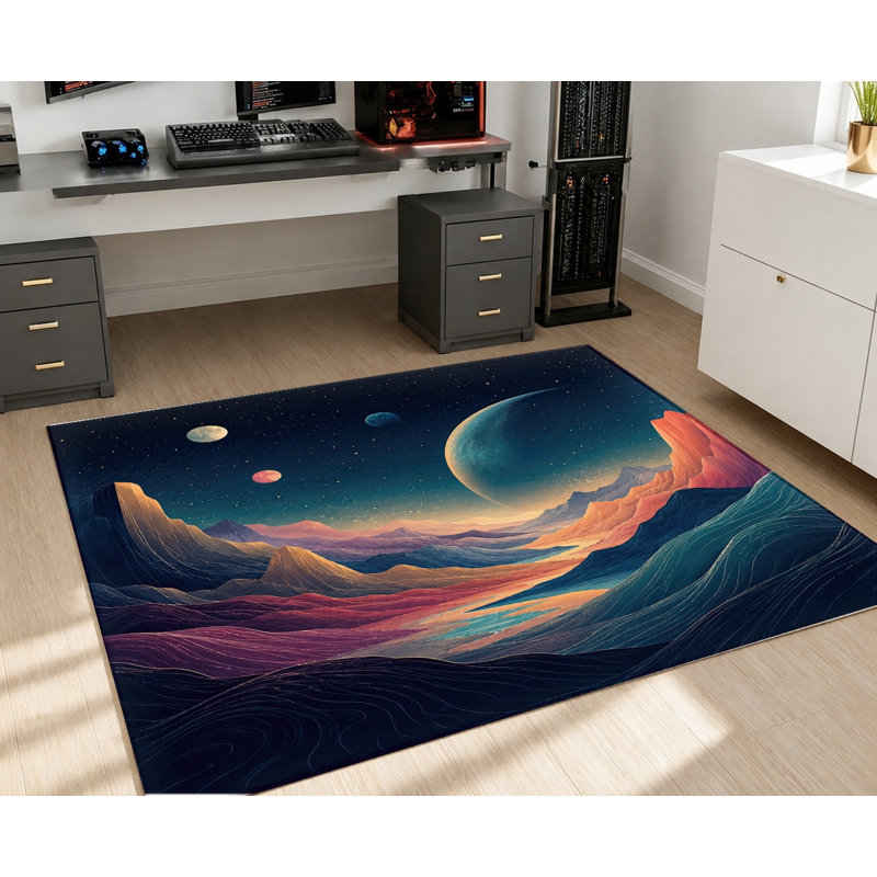 Tapis de paysage cosmique de montagne Cosmic, Rectangle 5 pi 3 po x 3 pi 3 po (160 x 100 cm)