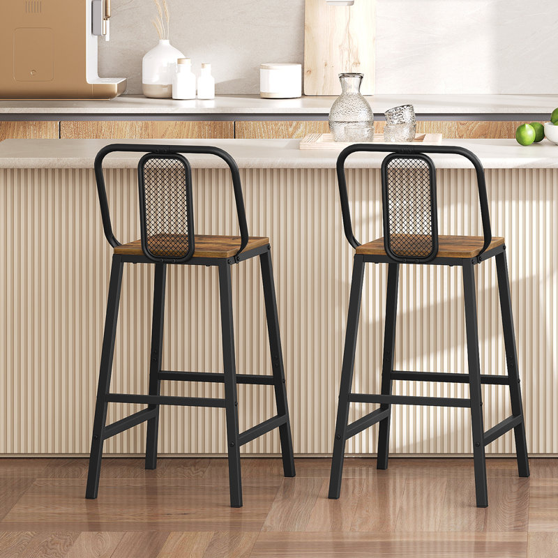 24.2" Bar Stools Kitchen Bar Chairs Counter Stools Height Stools with Metal Frame, Light Brown
