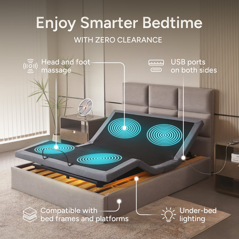Pulteney Adjustable Beds with Massage, USB Ports, Remote, No Mattress Included, Full/Double