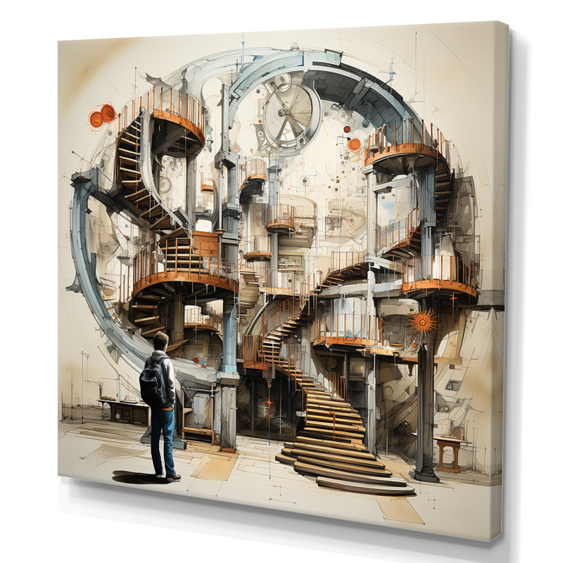 Reproduction d'escalier surréalisme sur toile, H 16 po x l 16 po x P 1 po, Toile tendue