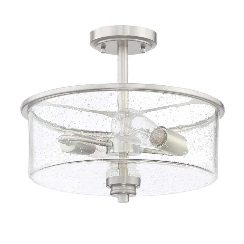 Willard 2 - Light Dimmable Drum Chandelier, Brushed Polished Nickel, Clear Seeded