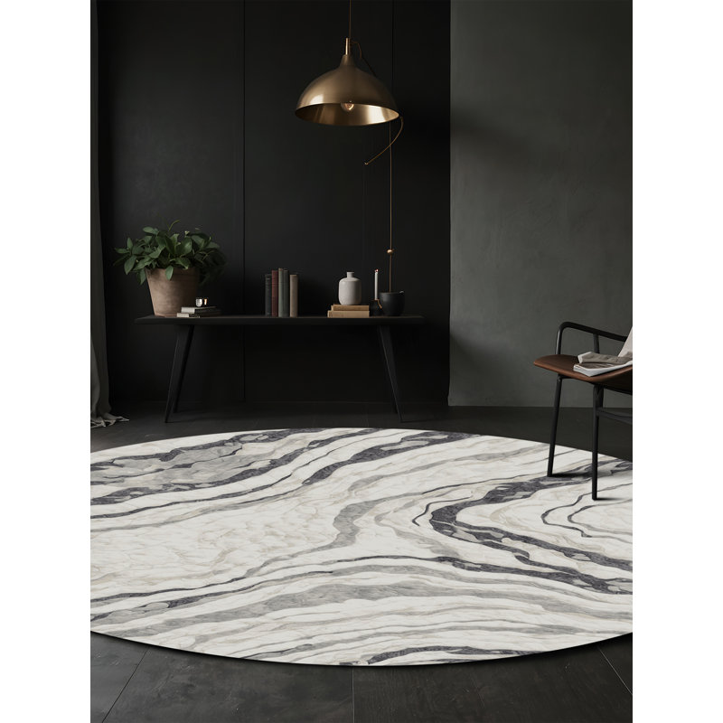 Machine Washable Gray Area Rug, Round 8'