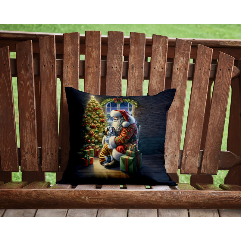 Coussin English Bulldog and Santa Claus, H 14 po x l 14 po