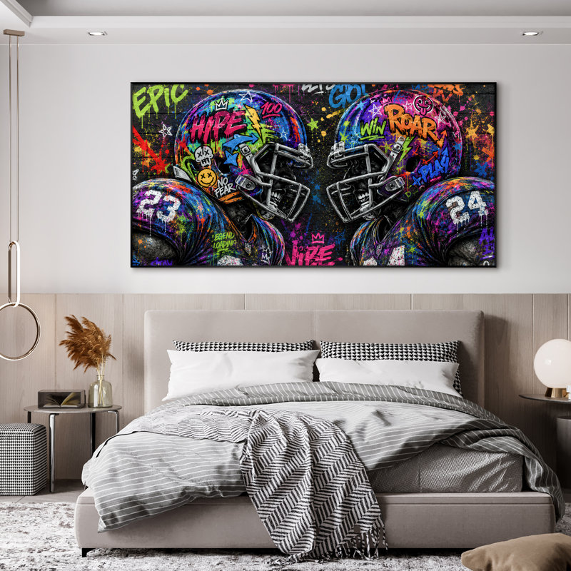 Très grand art mural imprimé sur tissu - Graffiti noir Pop Art, décoration de salle de jeu - "Assemblage requis (cadre non fini)"