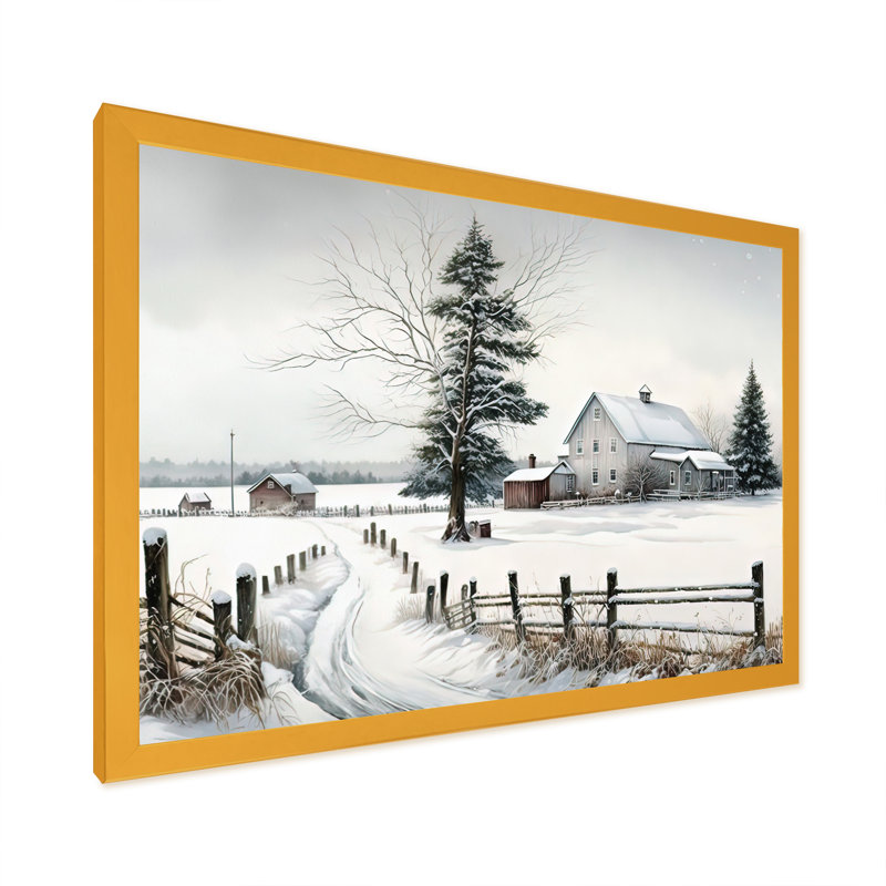 Nebraska Farm In Winter - Reproduction encadrée de paysage de ferme, Encadrement doré, H 12 po x l 20 po x P 1 po