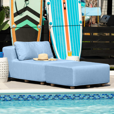 Vada Outdoor Sun Lounger – Luxury Modular Chaise & Ottoman With Sunbrella Fabric & Waterproof Cover - Sunbrella Breeze by Latitude Run