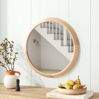 Laylah Wood Framed Mirror 24 Diameter Natural Sand & Stable