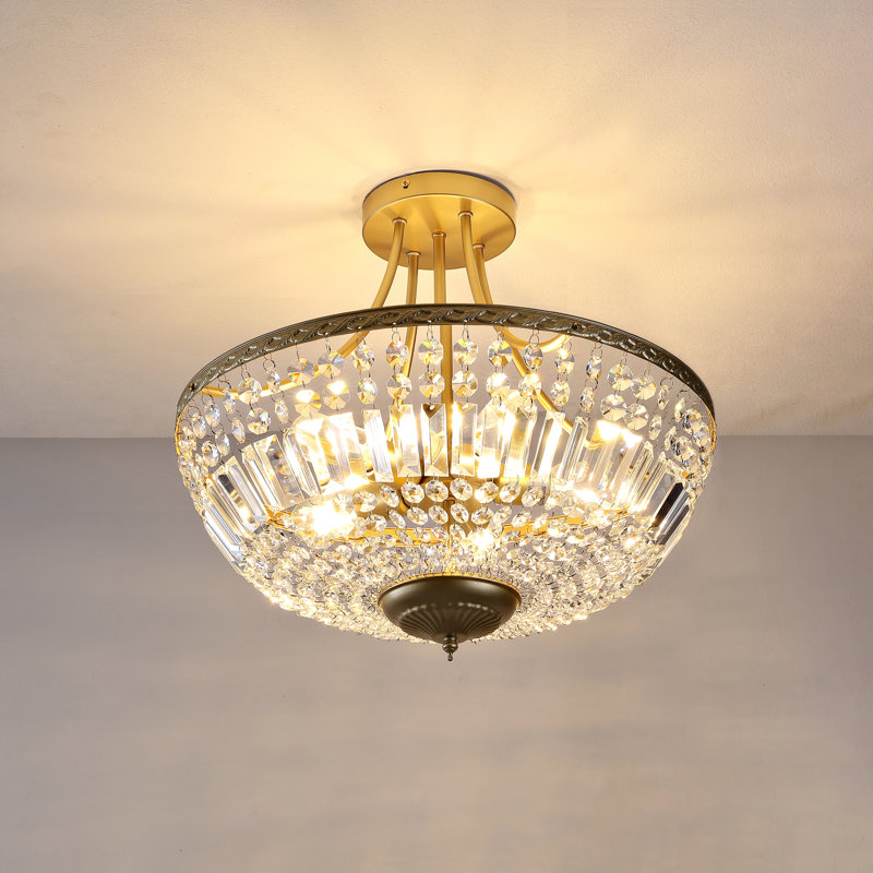 Lustre empire 5 lumières en cristal à effet de lumière, Doré