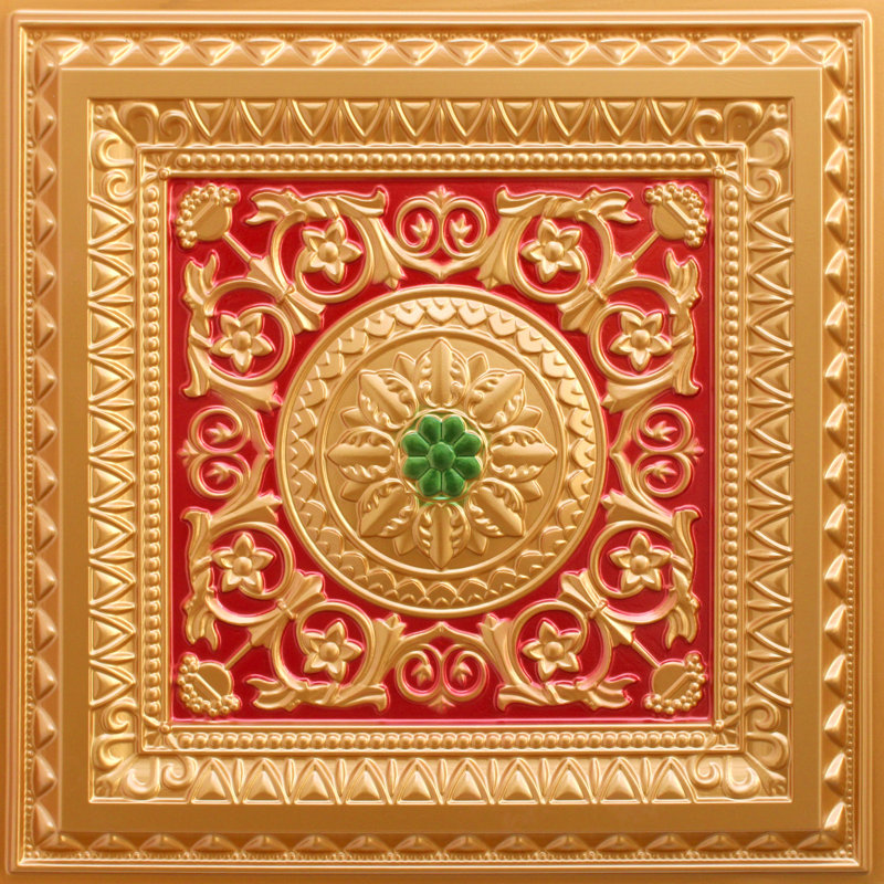 Tuile de plafond en vinyle à coller ou à coller Marseille, L 24 po x L 24 po, Or / rouge / vert