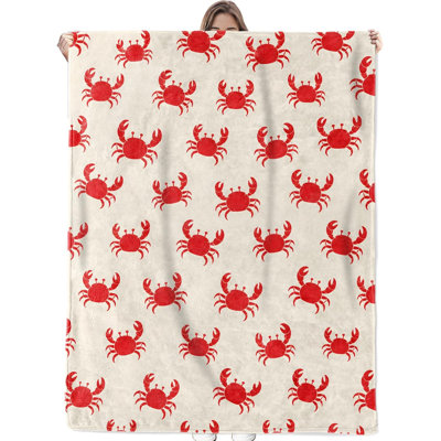 Couverture en flanelle à motif crabe et animaux marins côtiers, 152 x 203 cm