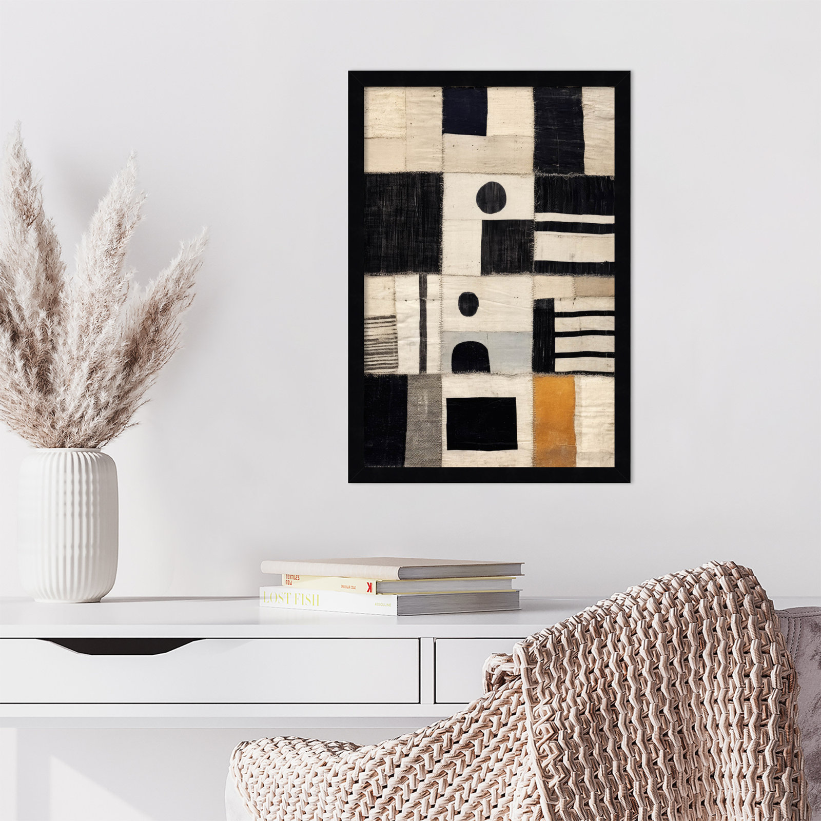 Sewn Fabric by Treechild  Wood Framed Wall Art Print, Black, 21" H x 15" W