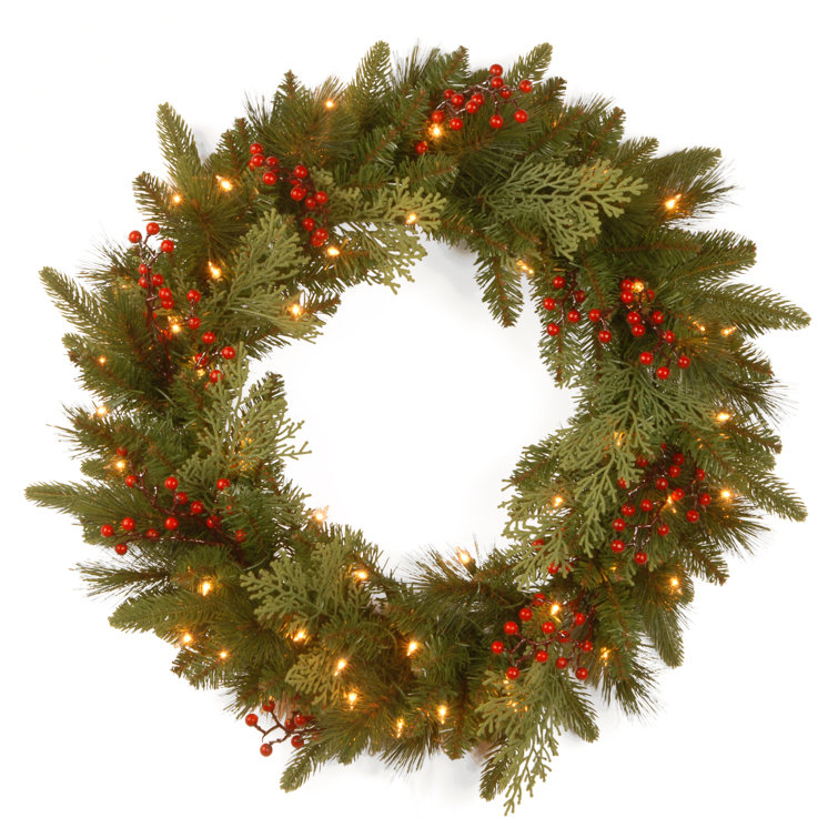 24" Lighted PE Wreath
