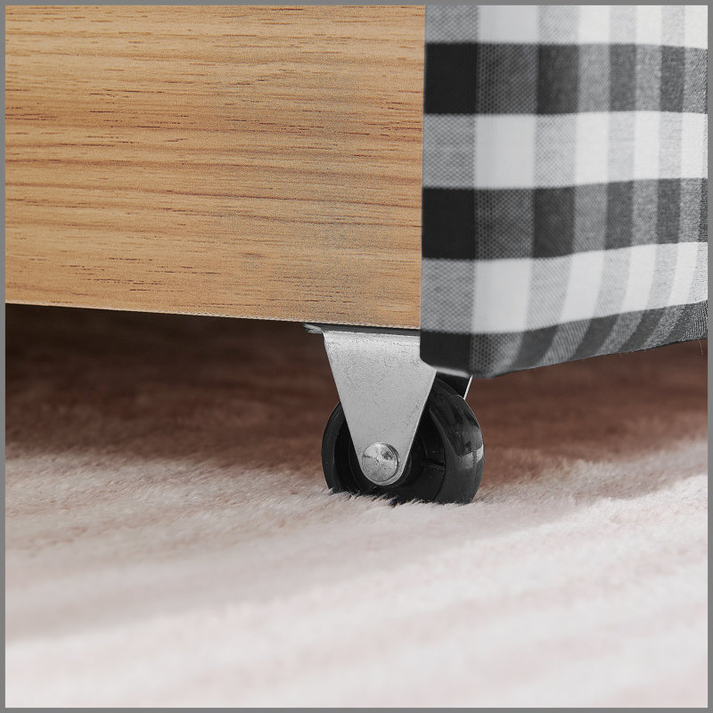 Queen Size Cozy Gingham Daybed with Two Storage Drawers, with USB Port and Adorable Wave Shaped, Linen Fabric, Black