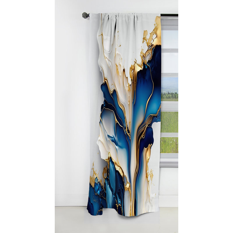 Abstract Geode Gold And Blue Marble Shape III - Abstract Marble Blackout Curtain - 1 Panels, 52" W x 95" L