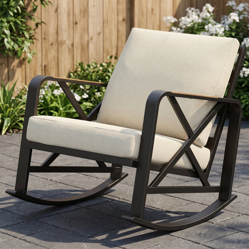 Chaise berçante de patio avec coussins, Beige