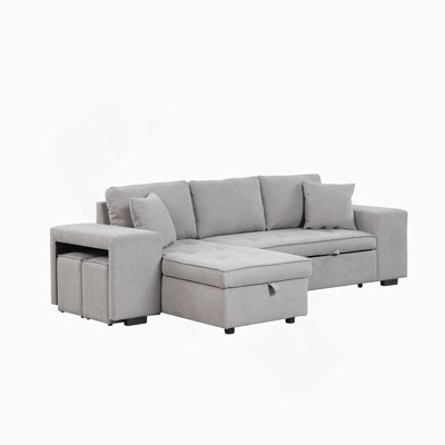 104" Pull Out Sleeper Sofa Reversible L-Shape 3 Seat Sectional Couch With Storage Chaise