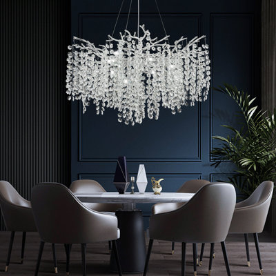 Lustre en forme de neige en cristal avec branches d'arbre argentées P 24 po