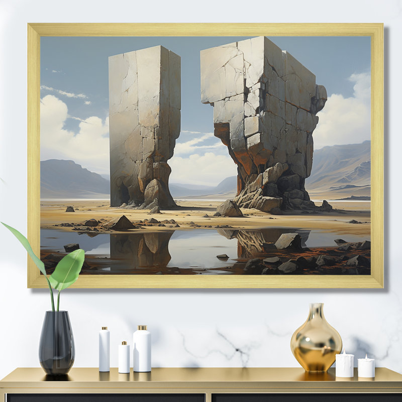 «Mind-Blowing», art mural surréalisme, H 16 po x l 32 po x P 1 po, Cadre d'angle fermé doré