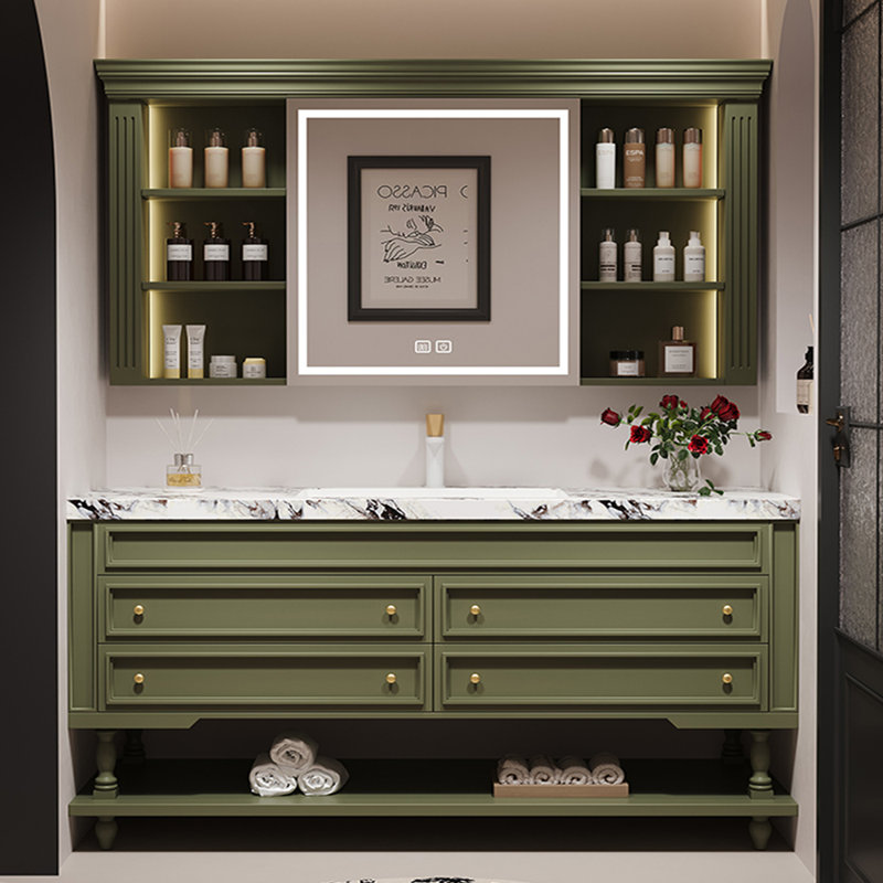 Armoire de salle de bain rétro française, H 32,3 po x l 55,1 po x P 21,7 po, Vert