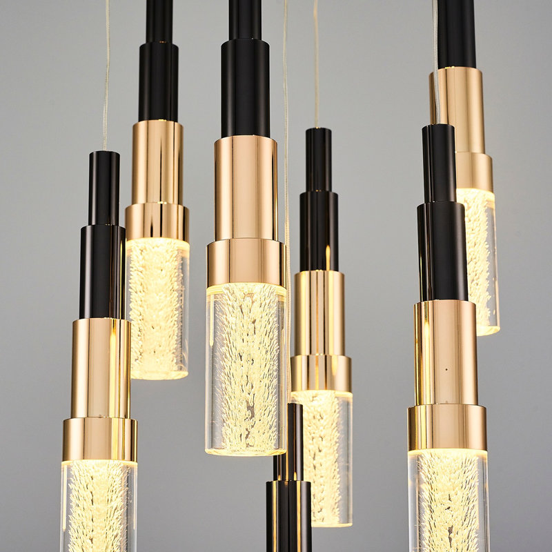 Elegant Metal Chandelier with Opal Glass Cap, 11.8 in Diameter x 47.2 in Height | Assembled, 1 x 40W LED Socket, 3000K Warm White Light, Platinum & Black/Gold | Perfect for Dining Room & Living Spaces