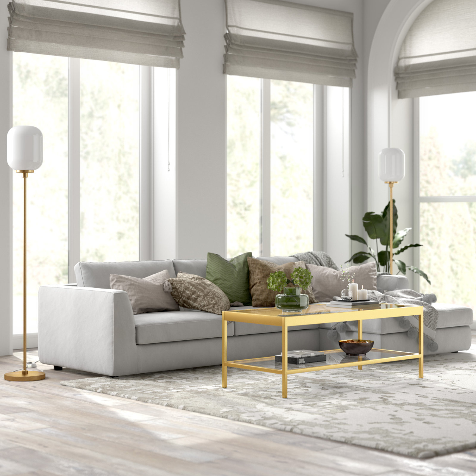 Boystown 69'' Floor Lamp, Brass, White