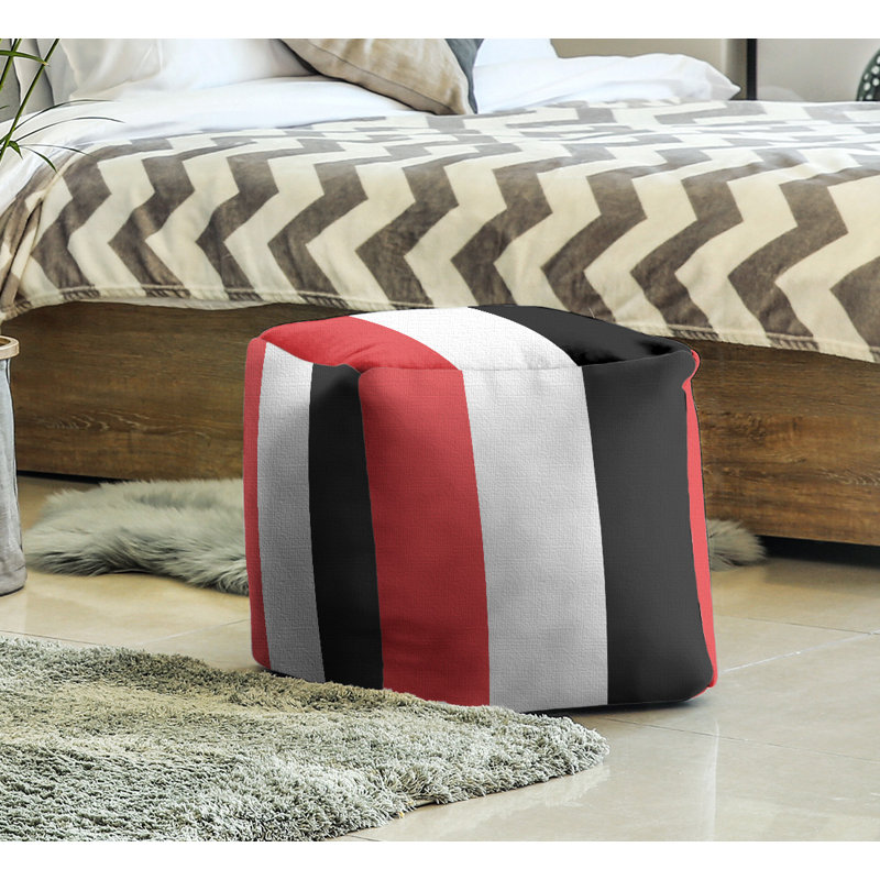 Repose-pieds cube rayures maryland, Rouge / blanc / noir
