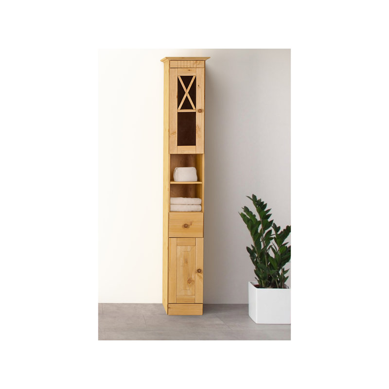 Vernita Solid Wood Freestanding Linen Cabinet, Stain Wax
