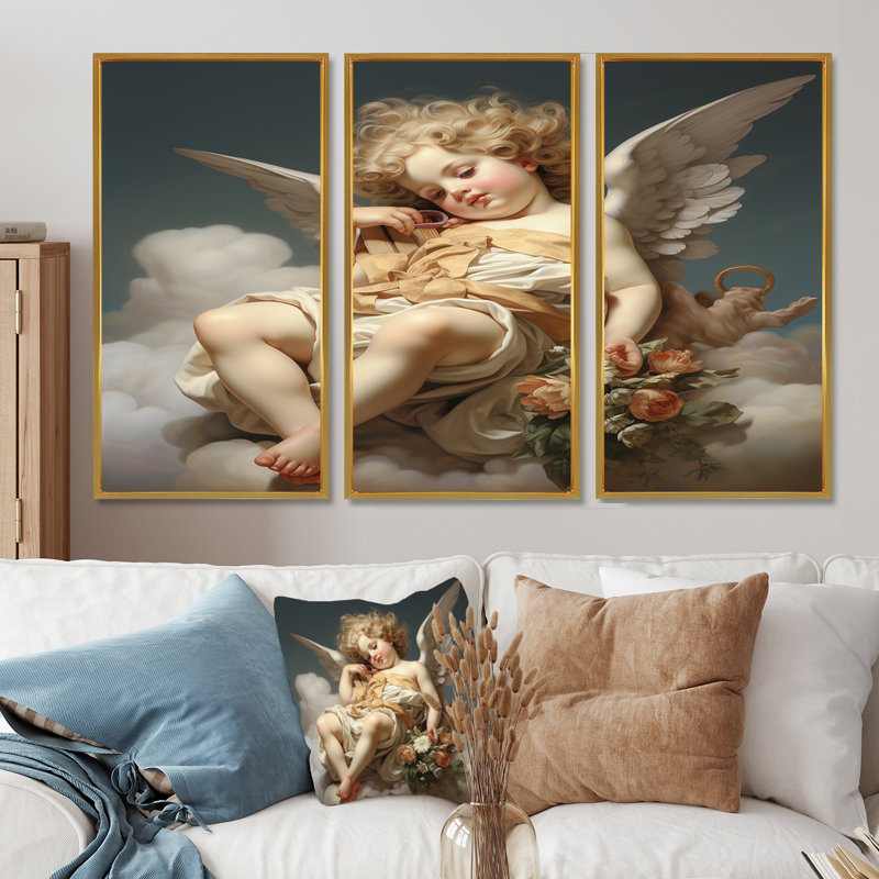 Eawood - Ailes d'ange, ensemble d'art mural, Cadre flottant doré, H 40 po x l 60 po x P 1 po