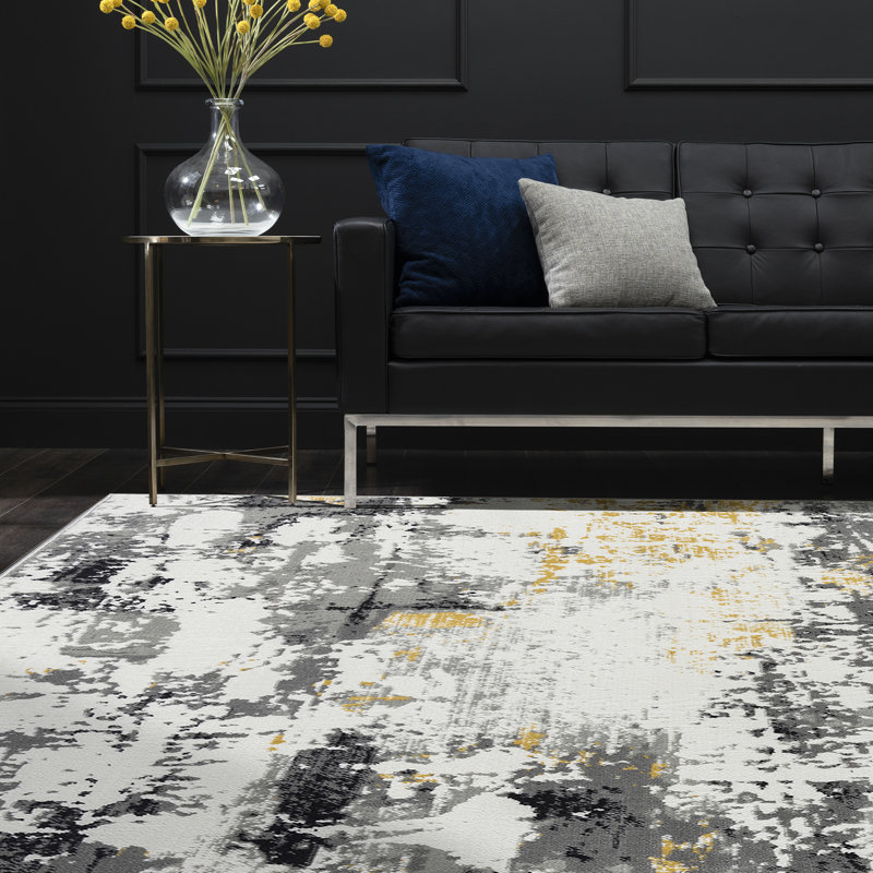 Tapis abstrait gris / noir Moises, Rectangle 5 pi x 8 pi