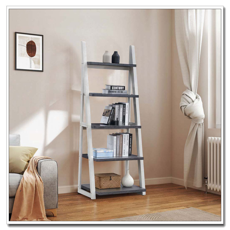 5-Tier Shelves,Bookshelf, Storage Rack, Grey White