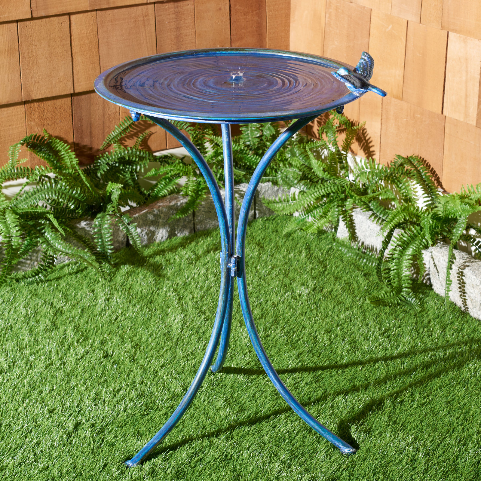Allison Metal Fountain Birdbath, Antique Blue