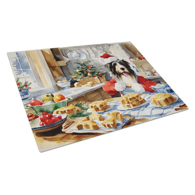 Bearded Collie Christmas Cookies Glass Cutting Board