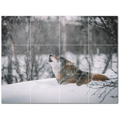 Murale en céramique satinée photo loup 4,25 "x 4,25" Wolf
