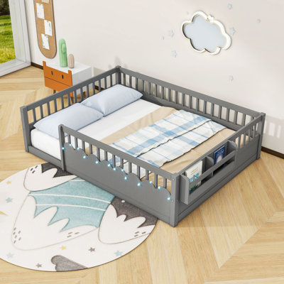 Wooden Kids Floor Bed With Light