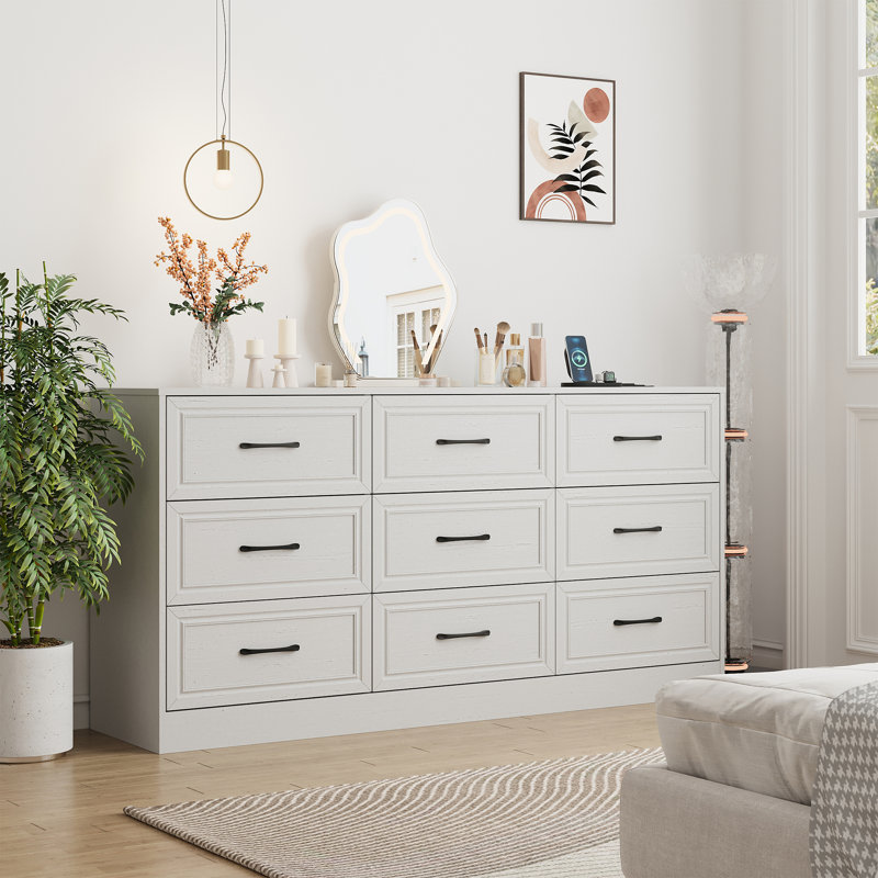 Commode 9 tiroirs pour chambre à coucher, Blanc