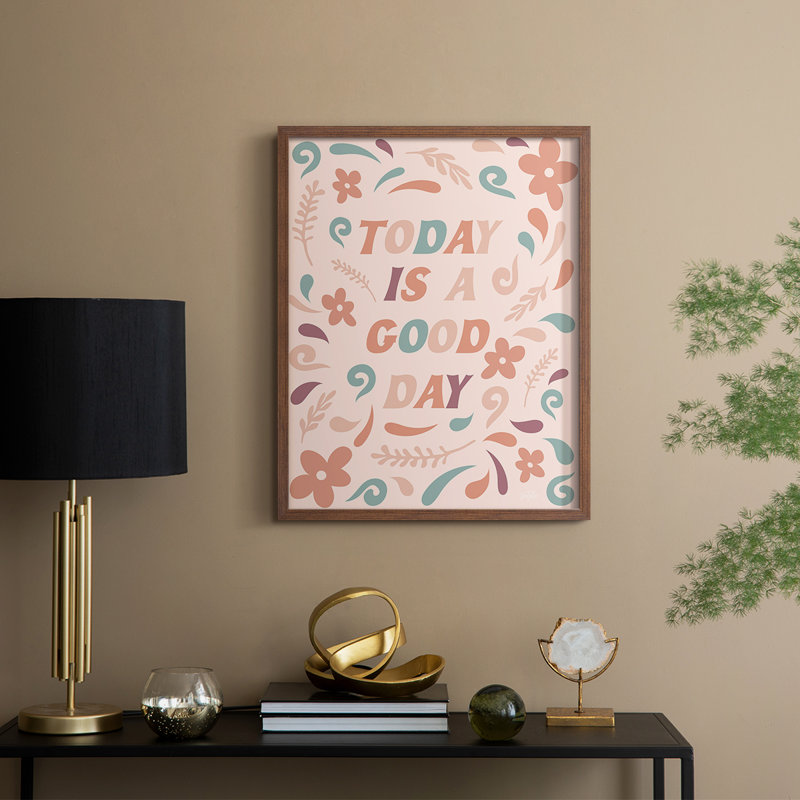 «Today Is A Good Day», reproduction encadrée - bois massif, Noyer, H 21 po x l 17 po