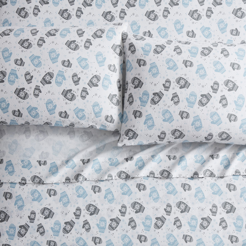 100% Cotton Guest Room Sheet Set Case Pack, Twin Sheet Set + Fitted Sheet + Pillowcase, Blue, Mittens