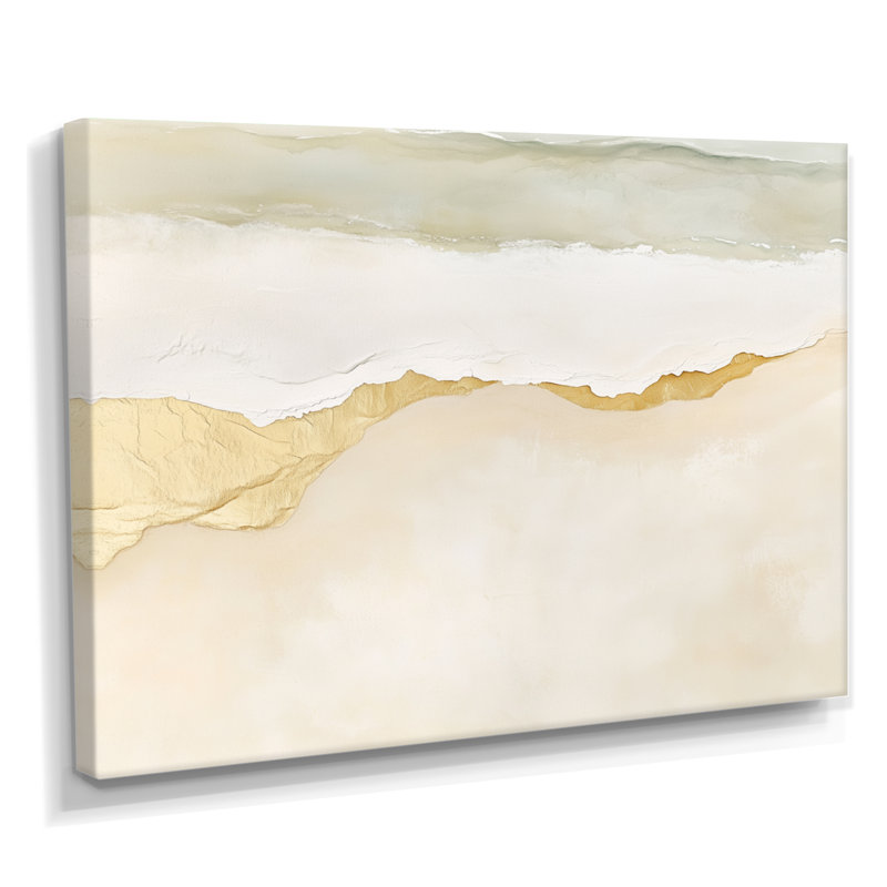 Art mural blanc doré, toile de plage tropicale, horizon tropical doré et blanc à la plage, H 40 po x l 60 po, Toile tendue