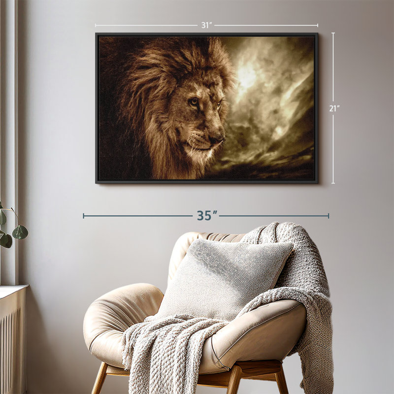 Animal "Art mural lion orageux", H 21 po x l 31 po