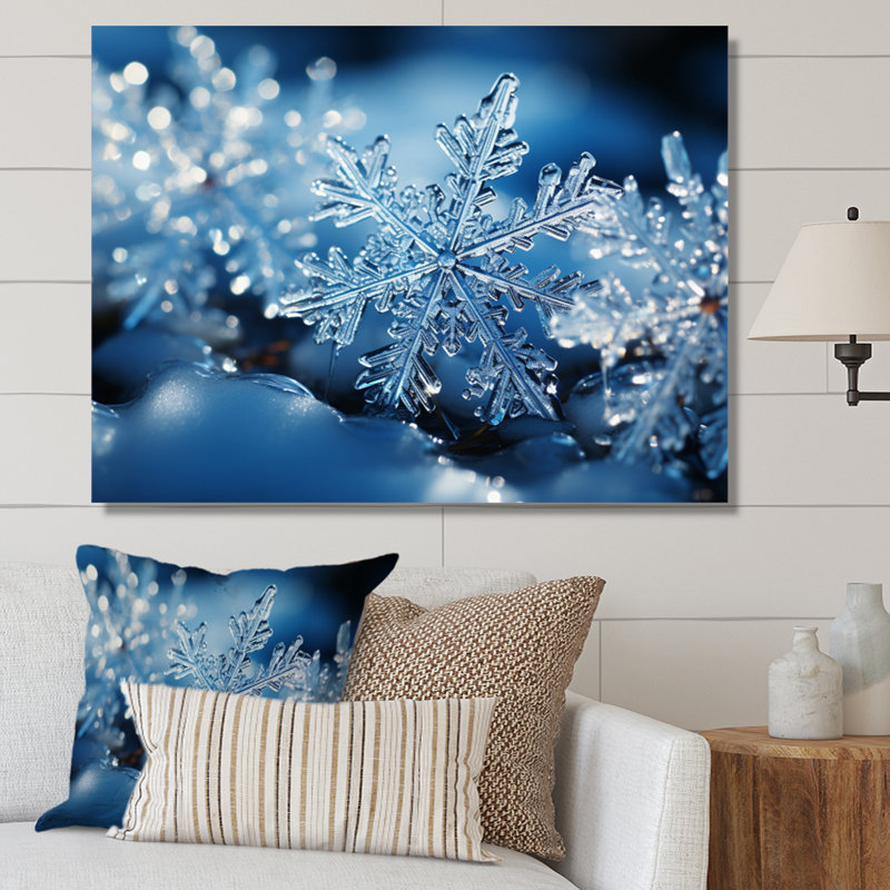 «Glimmering Snowflakes II - Winter Landscape», art encadré, Toile tendue, H 12 po x l 20 po x P 1 po